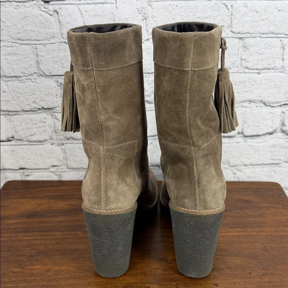 AQUAITALIA Viola Weatherproof Suede Leather Wedge Boot 8.5 Taupe/Grey VGC!